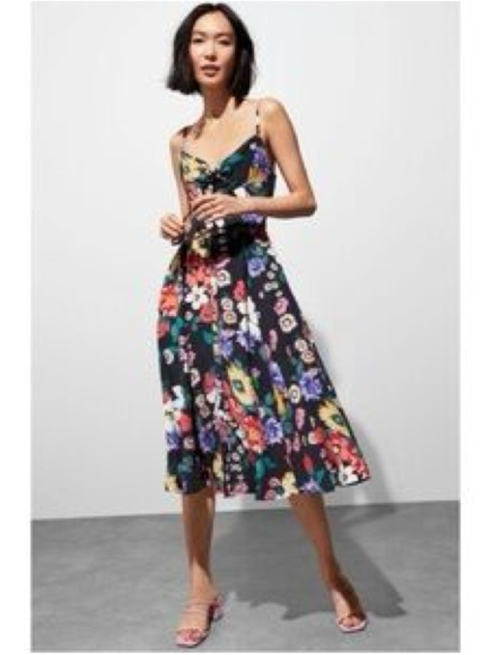 Yumi Kim Floral Eternal Sunshine Pretty Woman Midi Dress in Black Floral